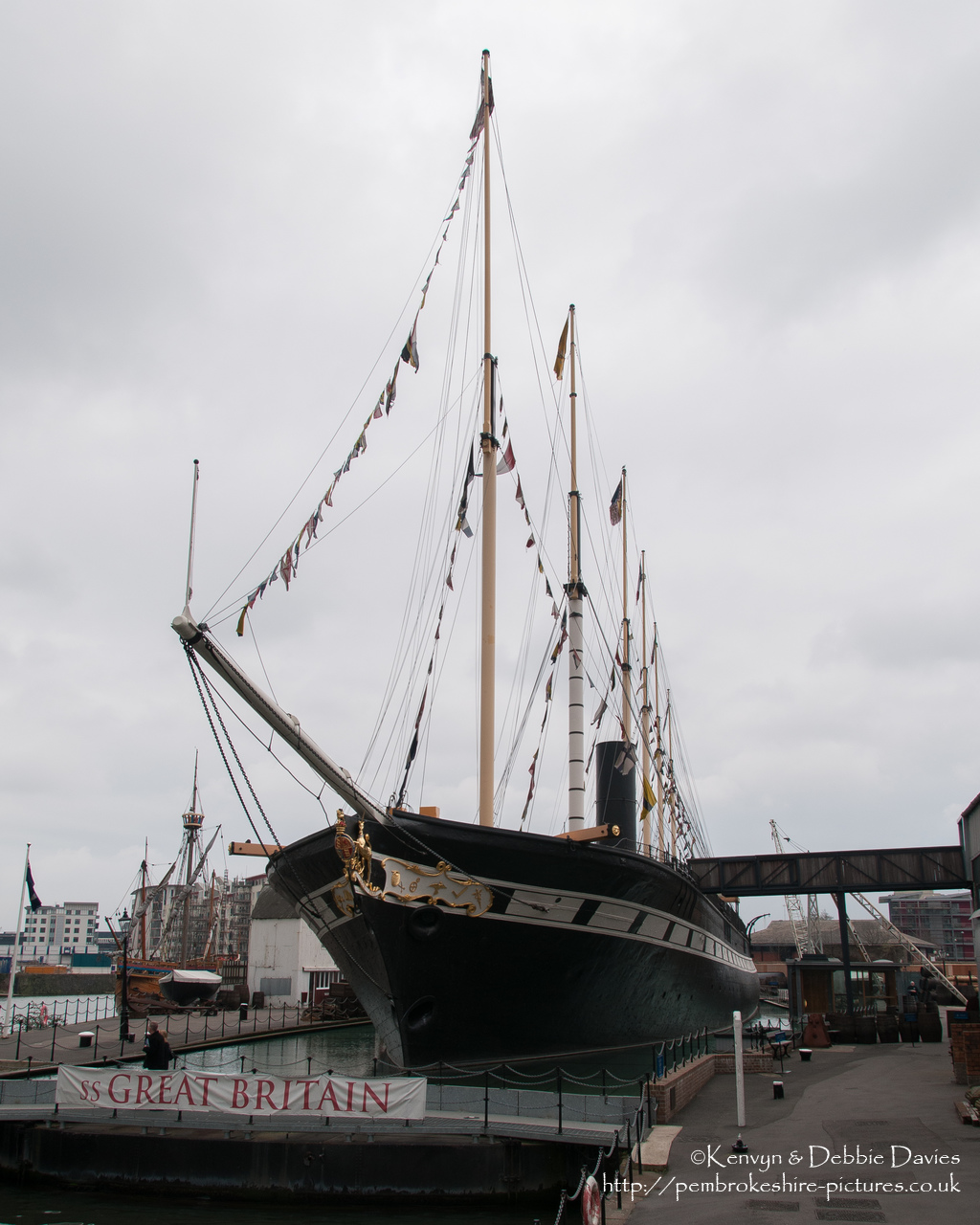 Designed by Isambard Kingdom Brunel and completeted in 1843, The SS Great Britain was - at the time - the larget vessel afloat and the first to feature an iron hull and screw propeller and the first steam ship to cross the Atlantic. She now lies as a museum in the same dry dock in the Great Western Dockyard in which she was built.
