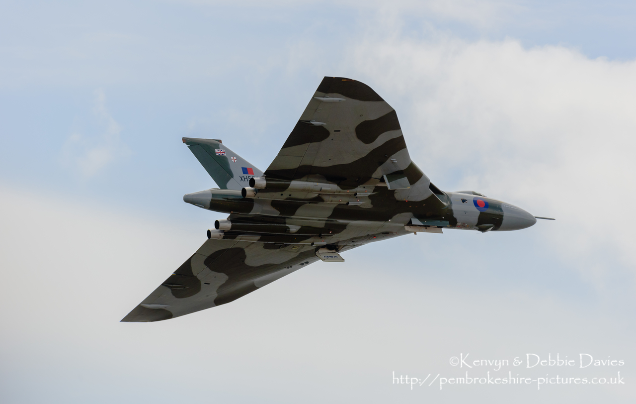 The Spirit Of Great Britain is the only airworthy example of the 134 Avro Vulcan V bombers that were operated by the Royal Air Force from 1953 until 1984. Vulcan XH558 served with the RAF between 1960 and 1985 in the bomber, maritime reconnaissance and air-to-air refuelling roles. The RAF operated XH558 as a display aircraft from 1986 until 1992, when budget cuts forced its retirement.<br/><br/>It is presently operated by the Vulcan to the Sky Trust as a display aircraft, funded entirely by charitable donations and the UK Lottery's Heritage Fund. It is registered with the United Kingdom Civil Aviation Authority as G-VLCN but has an exemption to fly in Royal Air Force markings as XH558.<br/><br/>October 2015 will see the last flight of the Vulcan as it becomes impossible to keep it airworthy.