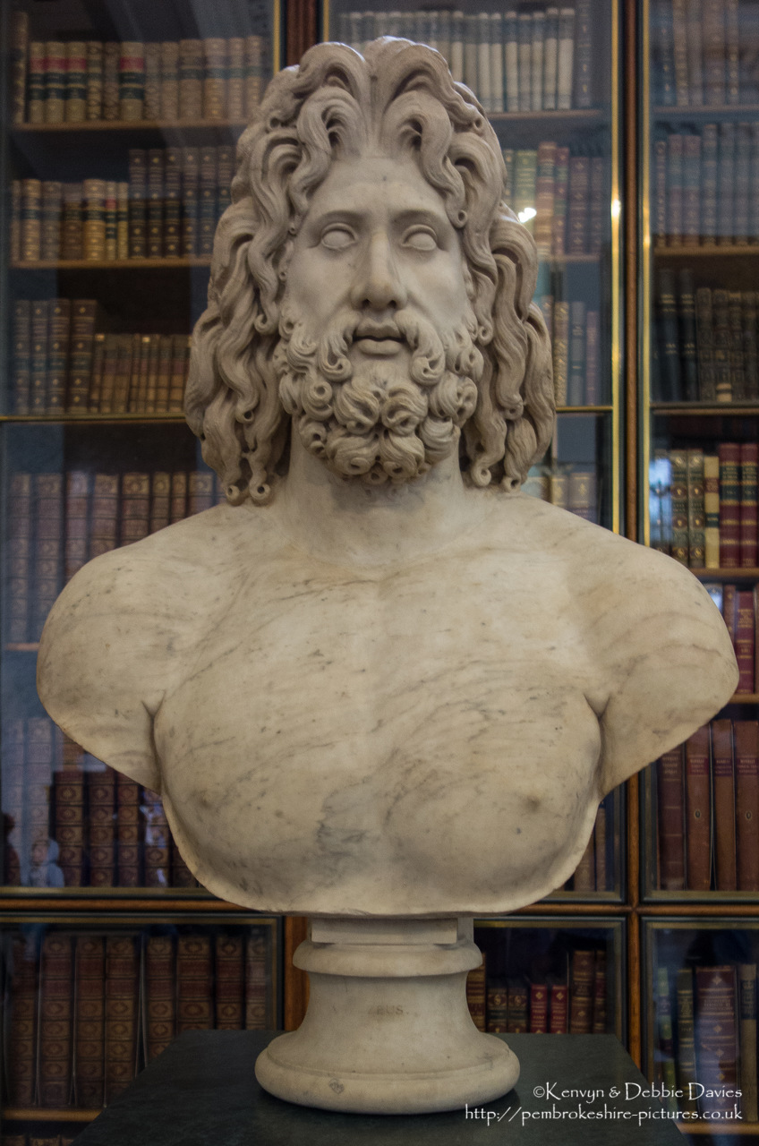 Colossal head, probably of Zeus, set into a modern bust. From the villa of the Roman Emperor Hadrian at Tivoli.