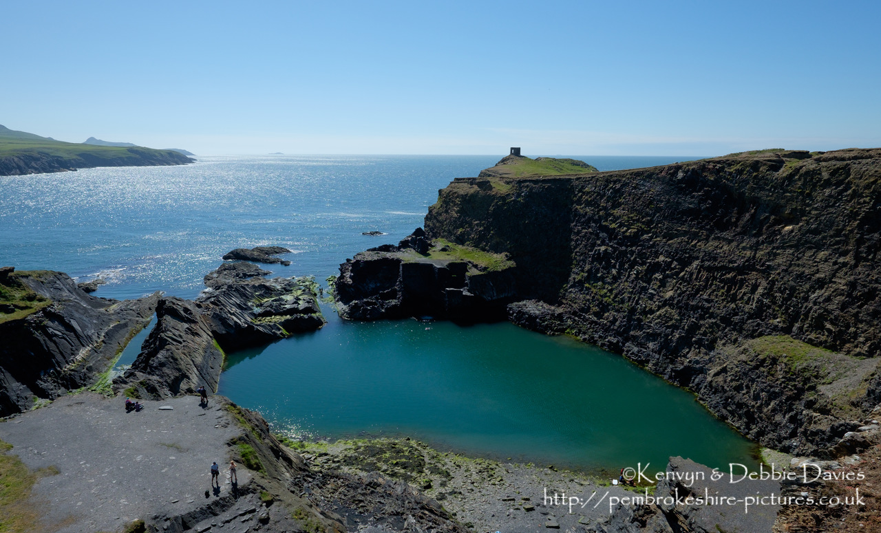 "The Blue Lagoon" is a disused slate quarry in North Pembrokeshire. Abandoned in 1901, it flooded in the 1930s and - despite the name - usually has a green colour owing to the mineral content in the quarry. At 25m deep, the quarry now gets used for diving and coasteering.