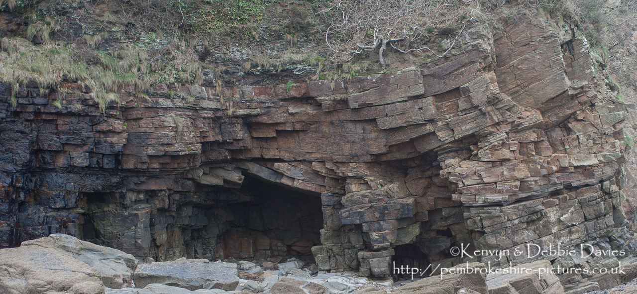 Pembrokshire's coast is world famous in geological circles for it's rock formations. The "folding" look was caused during the Variscan orogeny at the end of the Carboniferous period when the continents of Laurasia and Gondwana collided to form Pangea. At the time (c. 360Ma) Wales lay at the equator.