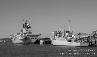 HMS Illustrious and HMS Cattistock in Portsmouth Harbour