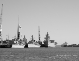 HMS Lancaster, Richmond and Illustrious in Portsmouth Harbour