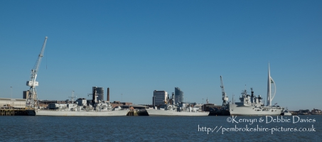 HMS Lancaster, Richmond and Illustrious in Portsmouth Harbour