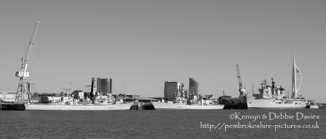 HMS Lancaster, Richmond and Illustrious in Portsmouth Harbour