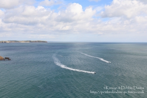 Jet Skies at Skrinkle Haven near Tenby with Caldey Island in the background
